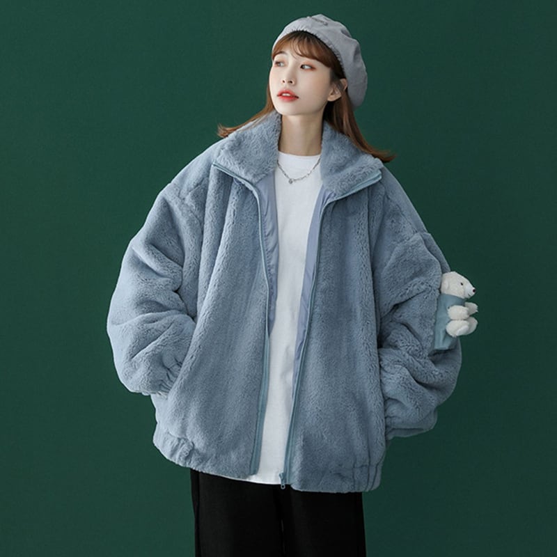 [Fujiiman Series] ★Winter Coat★ 2color Cute Unisex Men's Bear Bear Outerwear Blue Apricot SML XL 2XL