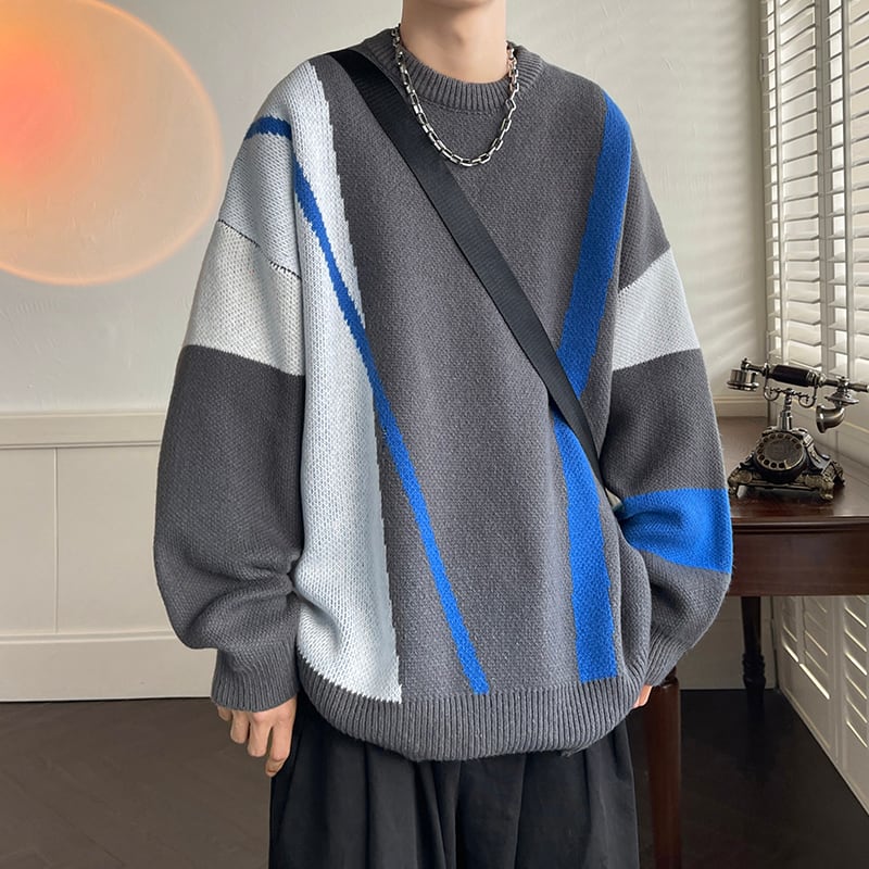 [Emeisa Series]★Sweater★ 3color knit tops Unisex Men's Color scheme Cool Round neck