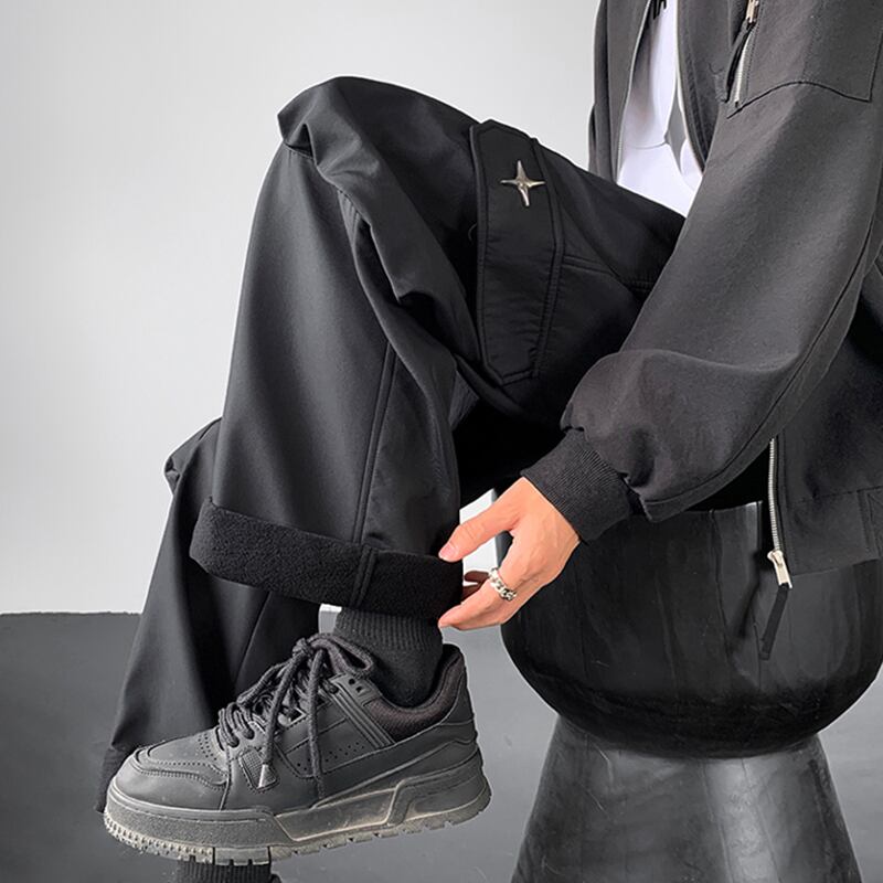 [V37 Series]★Casual pants★ 2color brushed lining pants bottoms unisex men's black coffee color