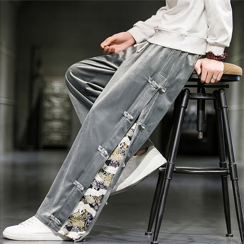 [PINZHI Series]★China style trousers★ 2color black or gray brushed lining casual pants crane thick warm