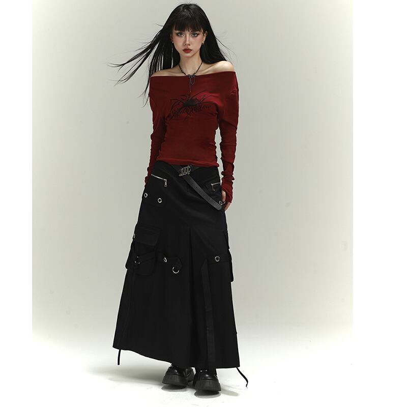 [LadyGhost Series] ★Tops★ Off-shoulder sexy unique wine red red easy to match