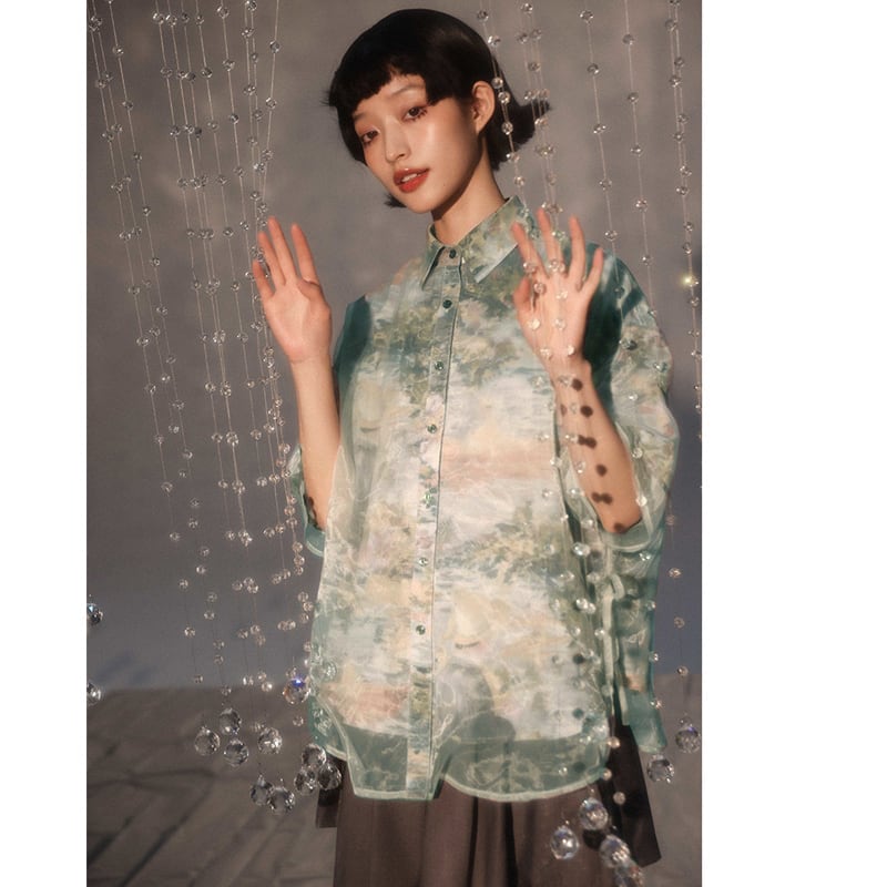 [Yangji Great Dream Series]★Oil Painting Style Shirt★ Retro Floral Pattern Shirt Fake Layered Cute Original SM