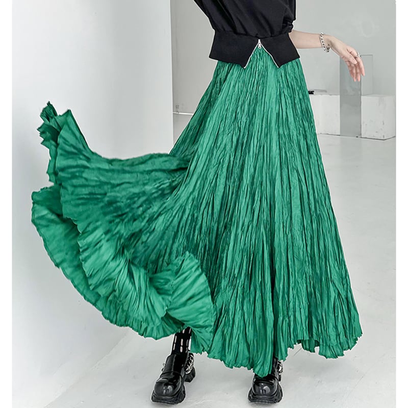 [YIDAO Series]★Skirt★ 3color Bottoms Green Gray Black Long Skirt Improves Temperament