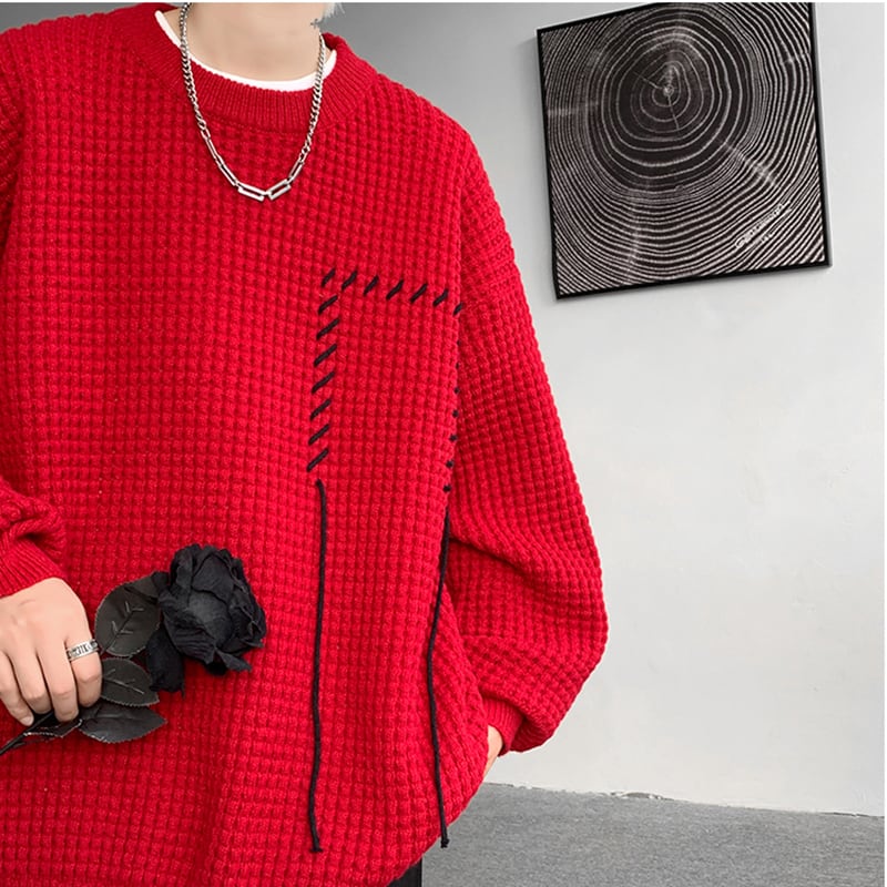 [ZHUIYI Series]★Sweater★ 3color Tops Unisex Men's Apricot Black Red