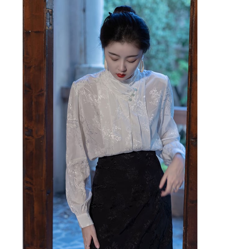 [Only you series]★China style setup, single item order★ Shirt or skirt, improves temperament, beige black