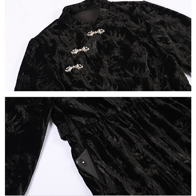 [Kokaisha --- Chichiku Series] ★China style dress★ Velvet thick black black long length