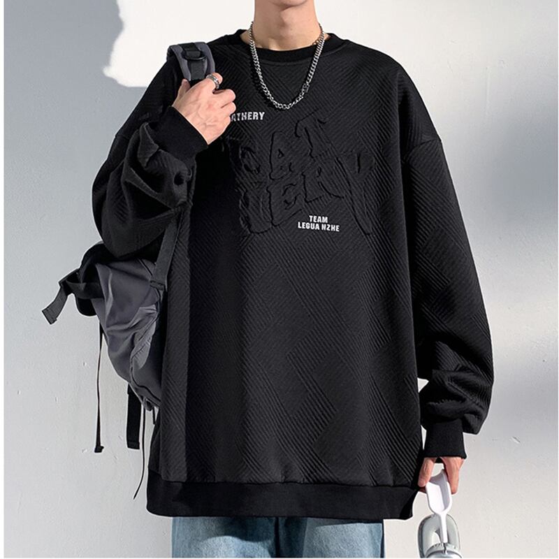 [BIGEMAN Series] ★Tops★ 2color Unisex Men's Large Size Round Neck Black White Alphabet