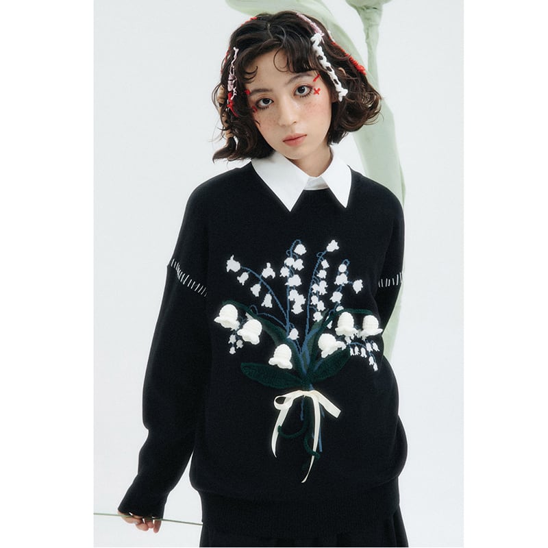 [Yangji Great Dream Series]★China style sweater★ Tops Lily of the Valley, Suzuran Design Original Cute