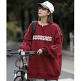 Load image into Gallery viewer, [Fujiiman Series] ★Tops★ 4color Long sleeve tops Unisex Men's Large size Alphabet Black Wine red Navy Coffee color
