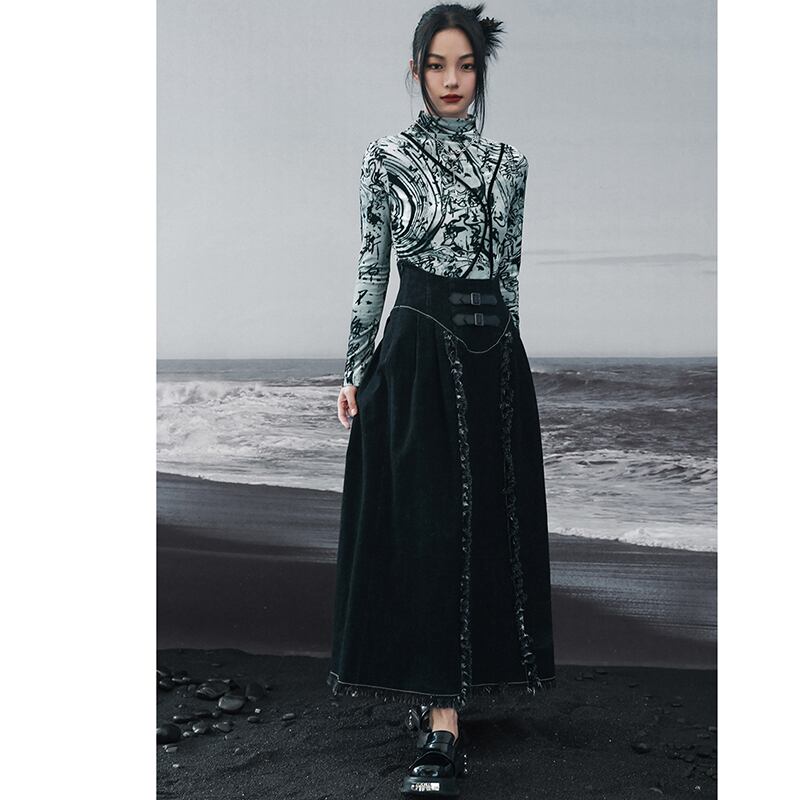 [Da Qinglong Shu Series] ★China style skirt★ Denim skirt bottoms slimming fashion long skirt