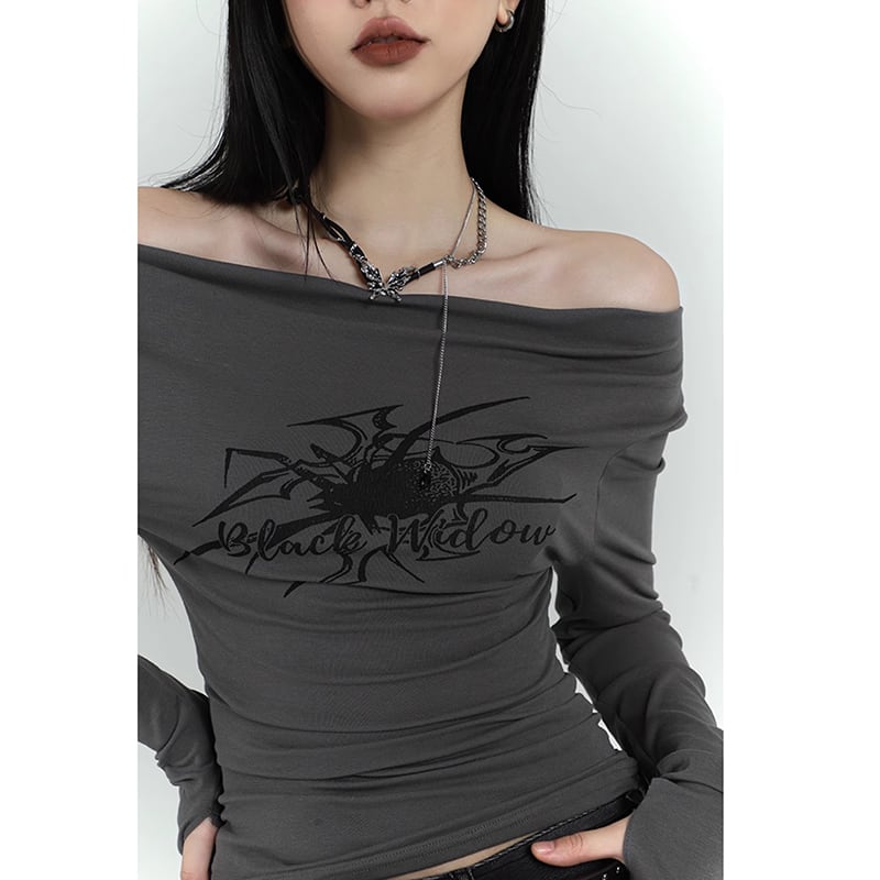 [LadyGhost Series] ★Tops★ Off-shoulder sexy unique gray gray easy to match