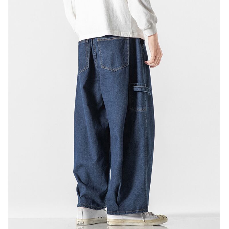 [Koji series] ★Denim pants★Men's trousers 2 colors Straight Large size Loose Casual Black Blue