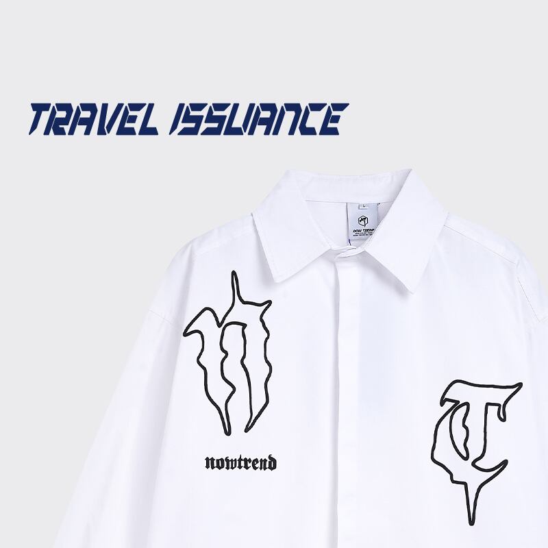 [TRAVEL ISSUANCE Series]★Shirt★ 2color Tops Long Sleeve Shirt Unisex Men's Unique Black White