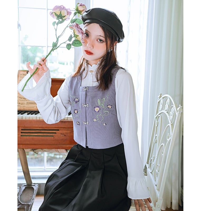 [Kokaisha --- Morning series] ★China style shirt★ 2color tops long sleeve shirt original cute black white