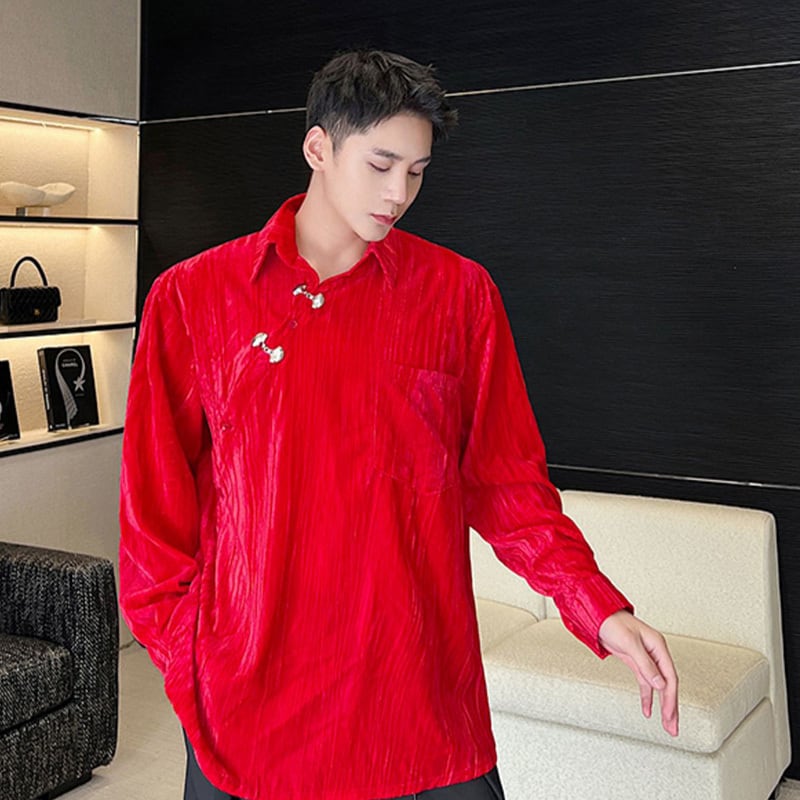 [Illustrated series] ★China style shirt★ 2color velvet improved Tang suit unisex men's black red