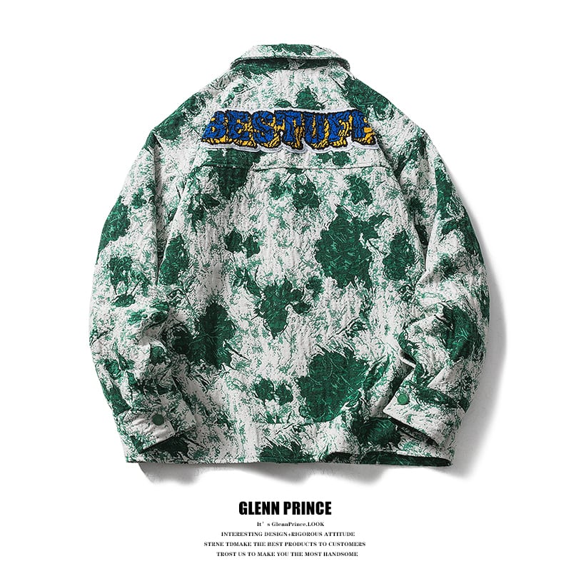 [GPstudio Series]★Jacket★ Outerwear Unisex Men's Floral Pattern Green Green Alphabet