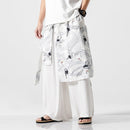 [Grass ink series] ★China style pants★ 4color black or white or blue or navy men's gaucho pants gaucho crane