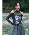 Load image into Gallery viewer, [Big Blue Dragon Series] ★China style T-shirt★ Tops, off-the-shoulder, black, slimming, stylish, easy to match
