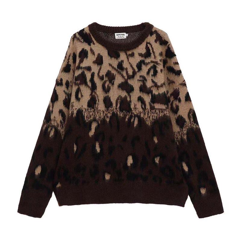 [HC Young Ugly Series] ★Sweater★ Leopard print Unisex Retro Round neck Loose Fashion S M L XL