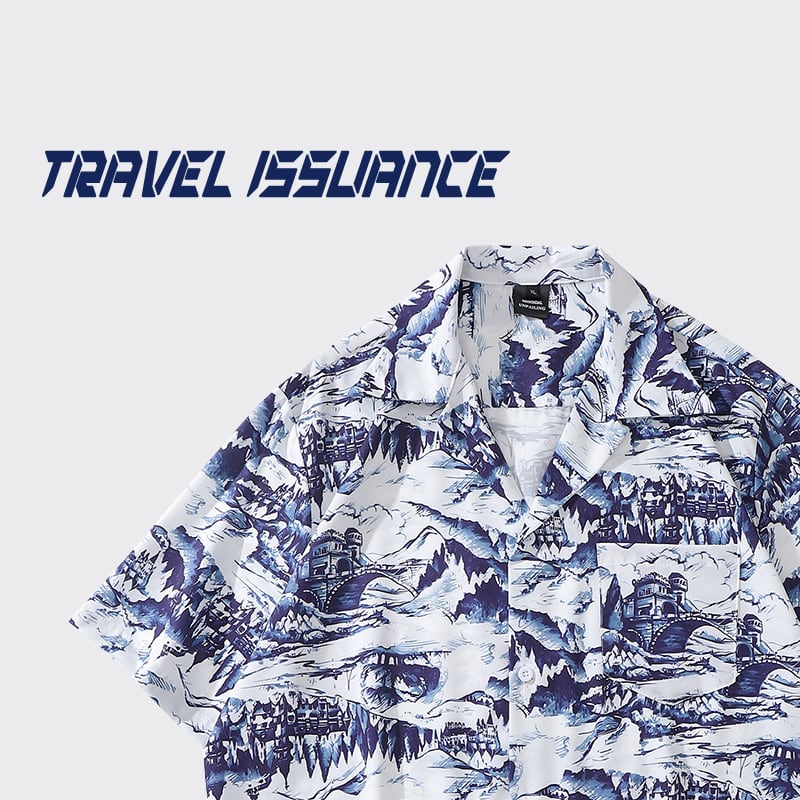 【TRAVEL ISSUANCEシリーズ】★花柄シャツ★ レトロ アロハシャツ 沖縄 ハワイ トップス 海辺 半袖シャツ 男女兼用 メンズ プリント