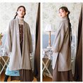 Load image into Gallery viewer, [Kokaisha --- Leaf Series] ★China style coat★ 2color embroidery outerwear long length Hanfu coat black gray
