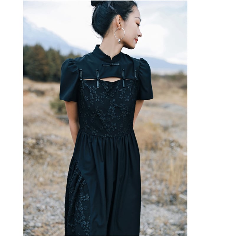 [Daiseiryusu Series] ★Chinese style dress★ Summer Chinese clothing Maxi length Long length Chinese button Black Black