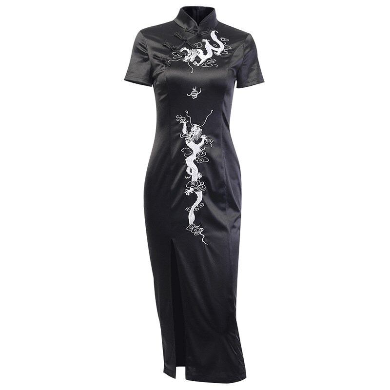 [DARK ANGEL Series]★China Dress★ One Piece Chinese Clothes Performance Clothes Embroidered Long Length SML Black Black