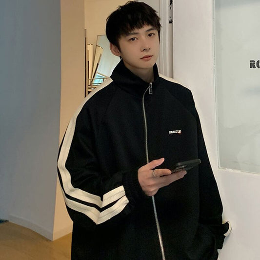 [BIGEMAN Series]★Jacket★ Outerwear 2color Unisex Men's Large Size Vertical Stripes Black Blue Simple