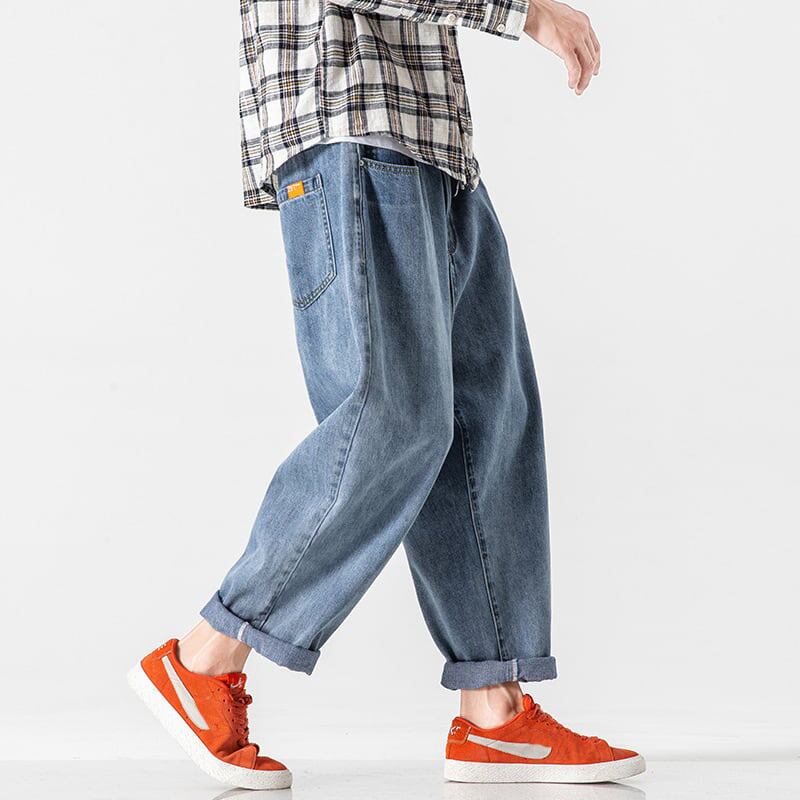 [BIGEMAN Series]★Denim pants★ Nine-quarter length bottoms pants unisex men's large size blue blue spring clothes