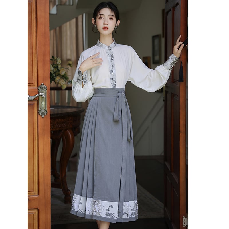 [WUJIA Series] ★Chinese style skirt★ Bottoms Maki skirt Hanfu skirt Shinjeongshi Gray Switching