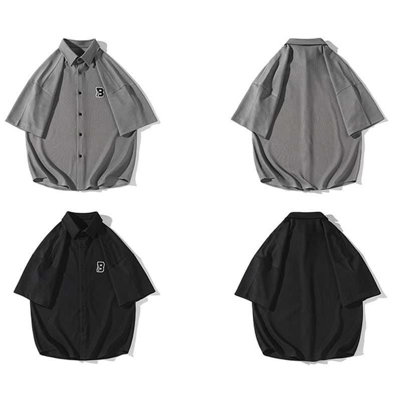 [BIGEMAN Series] ★Short sleeve shirt★ Tops 2color Unisex Men's Large Size Summer Clothes Black Gray Fashion