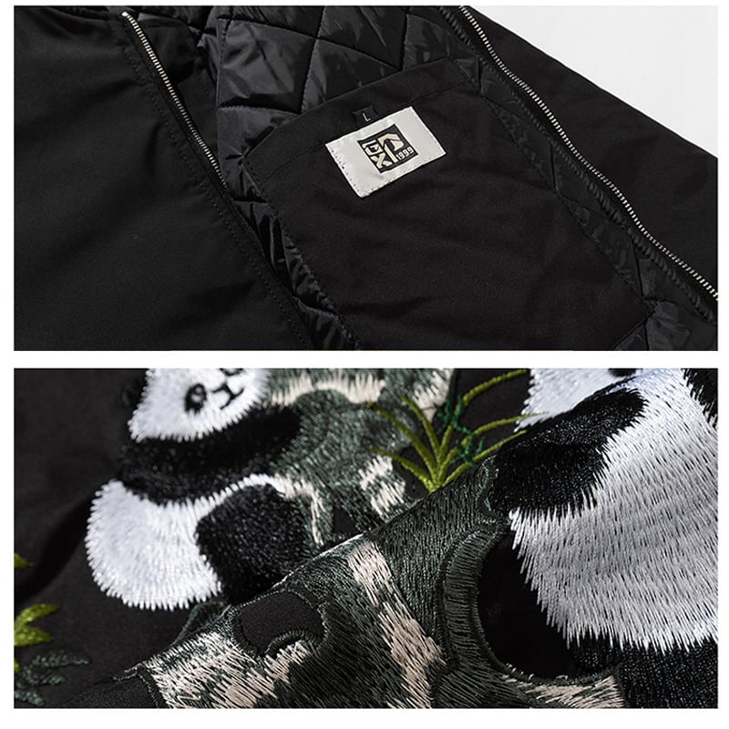 [Koroten Hiroto Series] ★China style coat★ For winter, thick, warm, quilted, unisex, men's, panda embroidery, black, black