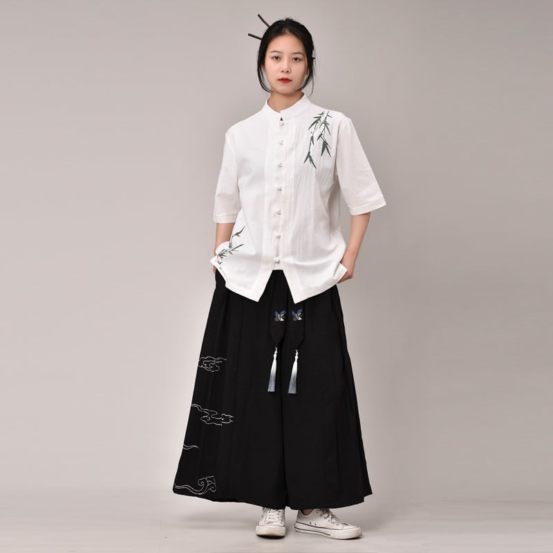 [Adoki series]★China style pants★ Gaucho pants unisex men's black black large size