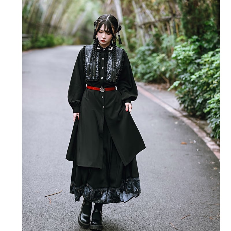 [Kokaisha --- Rabbit series] ★China style skirt★ Bottoms Original slimming black Easy to match