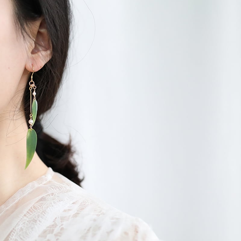 [SUZEE Series]★China style earring★ Pair of earrings or earrings Ladies accessories Bamboo leaves Green Green