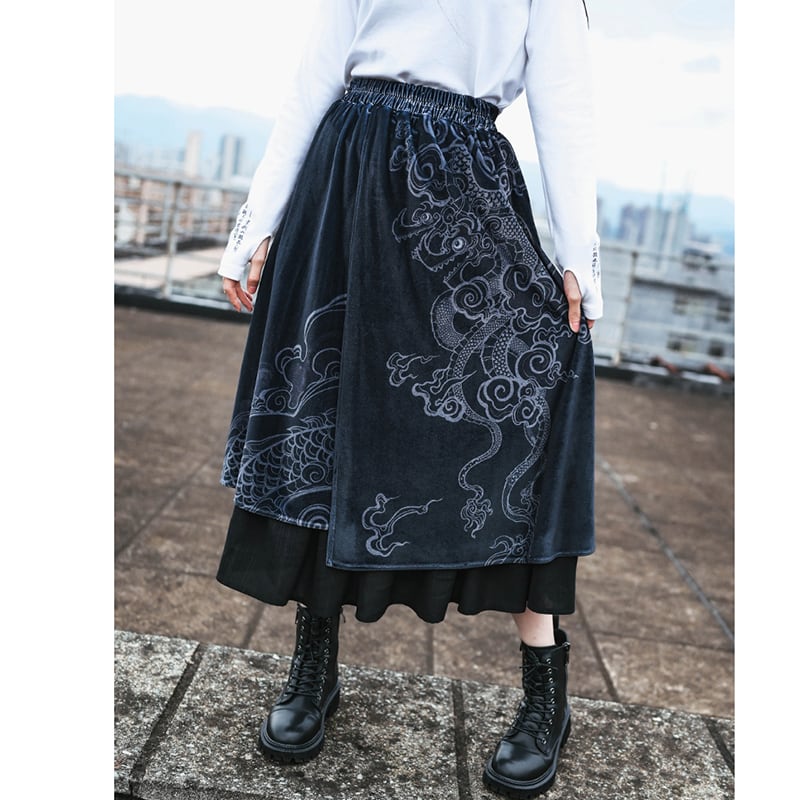 [Ancient monster house---Shanhai Jing Kunlun series] ★China style skirt★ Bottoms velvet velvet retro