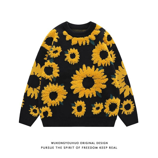 [Satoru Series]★Sweater★ 2color Unisex Men's Sunflower Sunflower Unisex Men's Women's Black White