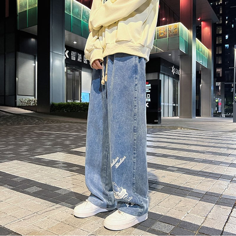 [KADISHOU Series] ★Denim Pants★ 2color Bottoms Pants Unisex Men's Print Unique Large Size