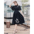 Load image into Gallery viewer, [My Family's Series] ★Chinese-style dress★ Crane embroidery, short sleeves, thong length, A-line, Chinese elements, casual wear, black
