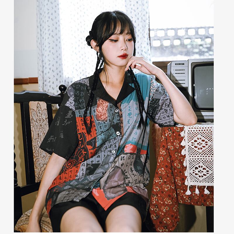 [Kokaisha --- Kyoka Suigetsu Series] ★China style shirt★ Tops Unique Cool Original V-neck Retro