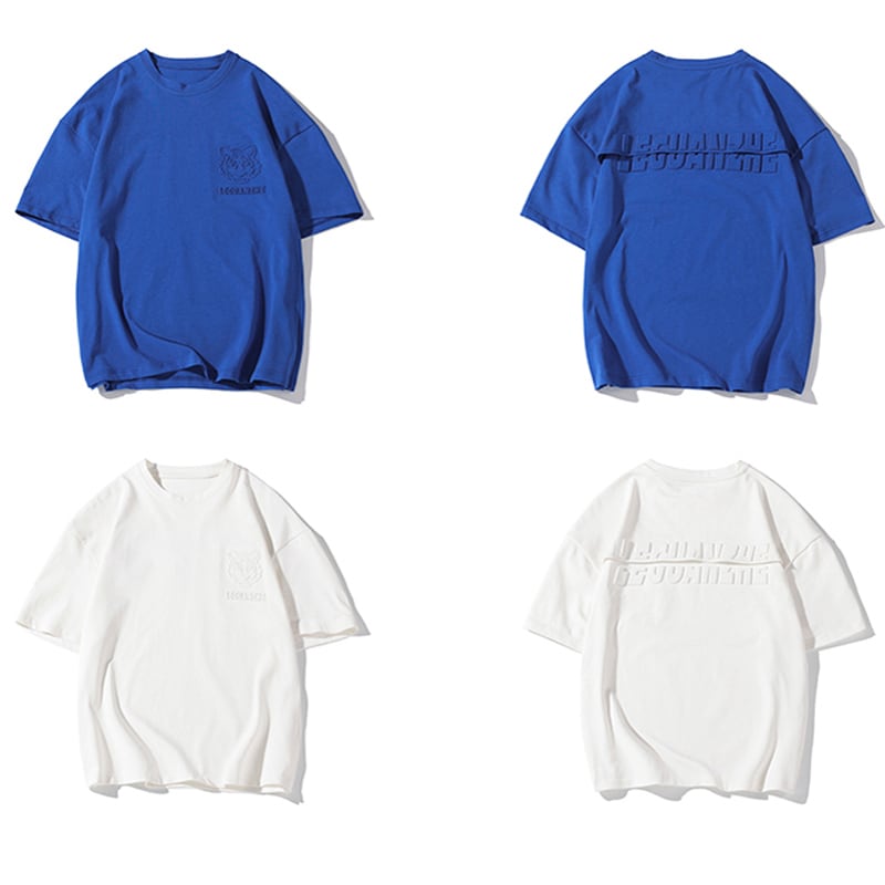 [BIGEMAN Series]★T-shirt★ Tops 2color Unisex Men's Large Size White Blue Casual