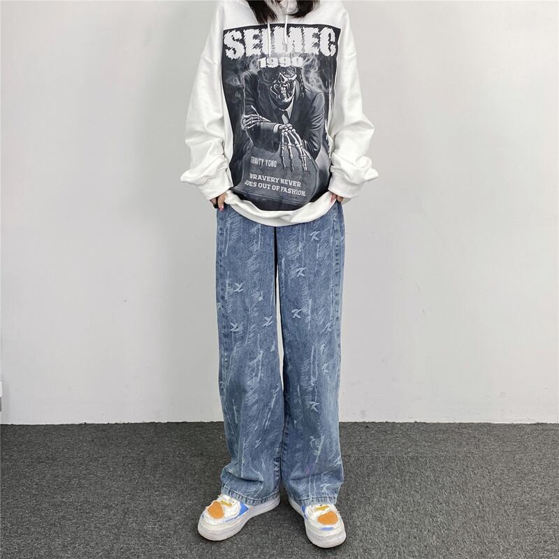 [MGJM Series]★Denim Pants★ Bottoms Unisex Men's Trousers Blue Blue Print Easy to Match