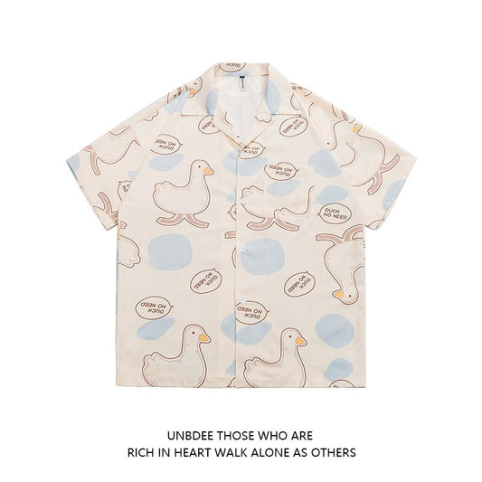 [HTTAOSUP Series]★Shirt★ Tops, short sleeve shirt, animal pattern, unisex, men and women, easy to match, cute duck