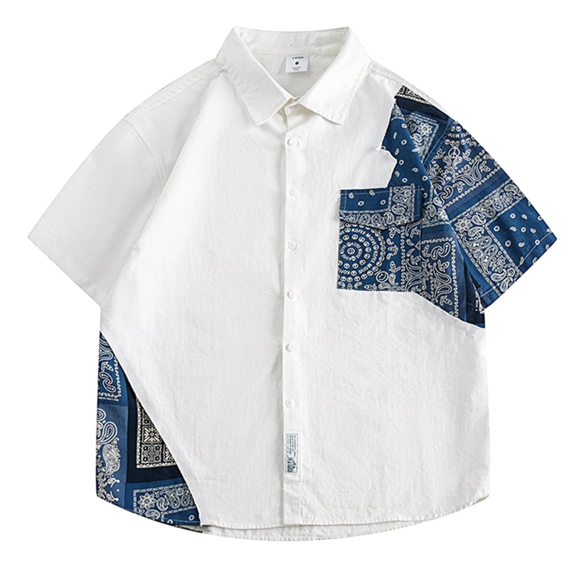 [ChangeWell Series]★Shirt★ Changeable Paisley Tops Floral Pattern Unisex Men's Blue White Casual