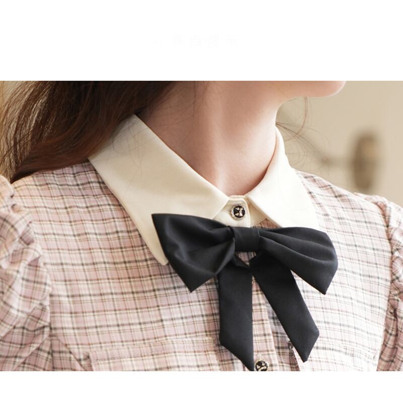 [Minami no Mori Series] ★Dress★ Fake layered plaid pattern for commuting, wedding, date, office, summer clothes, ribbon