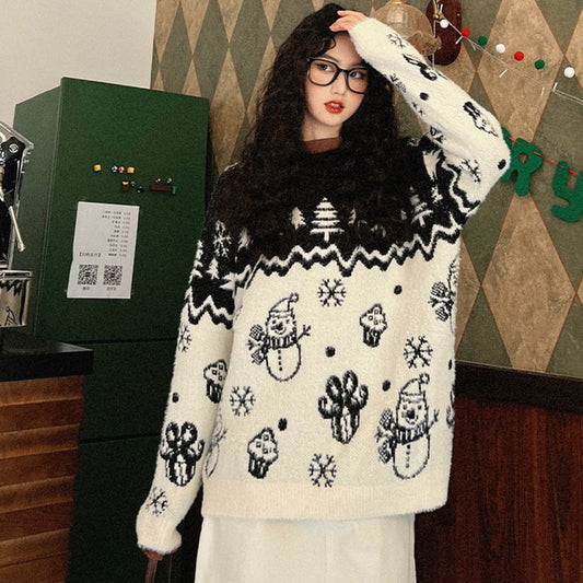 [SHERONG Series]★Sweater★ 3color Knit Tops Christmas Unisex Men's Snowman Black Green Red