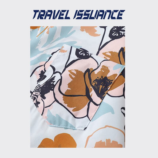 【TRAVEL ISSUANCEシリーズ】★花柄シャツ★ アロハシャツ 沖縄 ハワイ トップス 半袖シャツ 男女兼用 メンズ レトロ