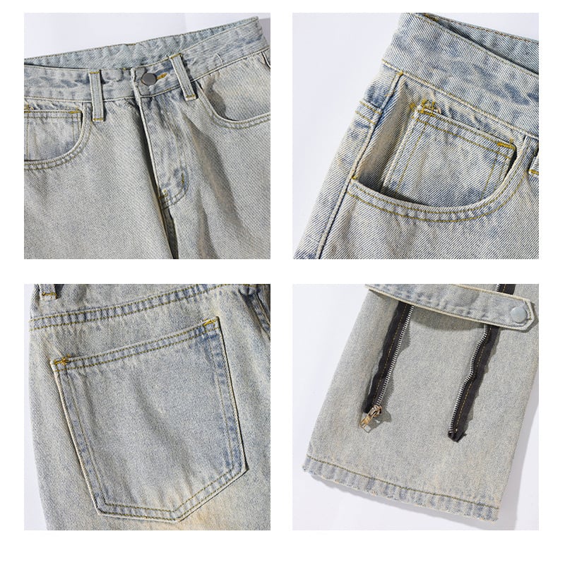 [BIGEMAN Series] ★Denim pants★ Brushed lining 2color bottoms pants unisex men's large size with design