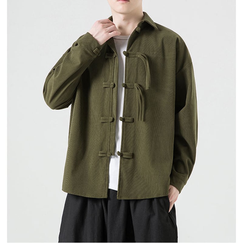 [JUNYI series]★China style shirt★ Tops 2color Unisex Men's Large size Corduroy Beige Green