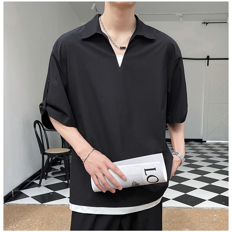 [BIGEMAN Series]★POLO Shirt★ 3color Tops Short Sleeve T-shirt Unisex Men's Large Size V Neck Casual Plain